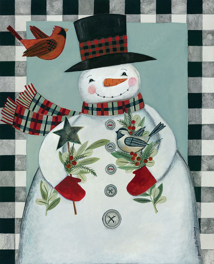 Holly Snowman and Birds art print by Bernadette Deming for $57.95 CAD
