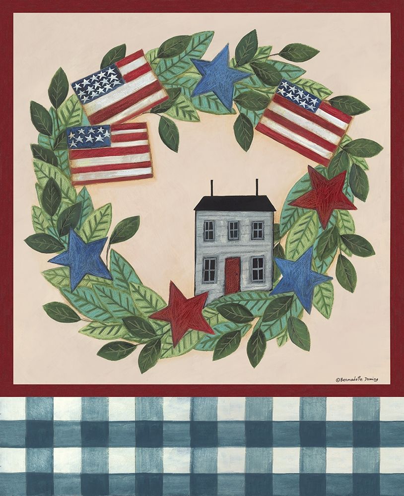 Patriotic Saltbox House Wreath art print by Bernadette Deming for $57.95 CAD