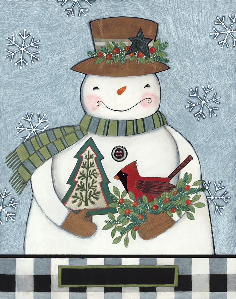 Snowman with Cardinal art print by Bernadette Deming for $57.95 CAD