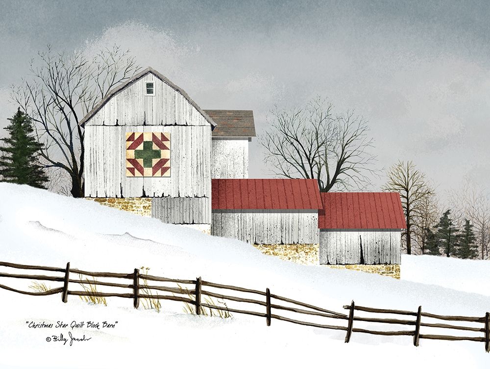 Christmas Star Quilt Block Barn art print by Billy Jacobs for $57.95 CAD