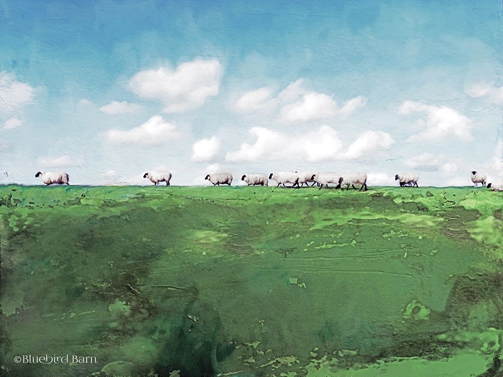 Distant Hillside Sheep by Day     art print by Bluebird Barn for $57.95 CAD