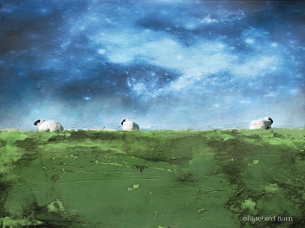 Distant Hillside Sheep by Night   art print by Bluebird Barn for $57.95 CAD