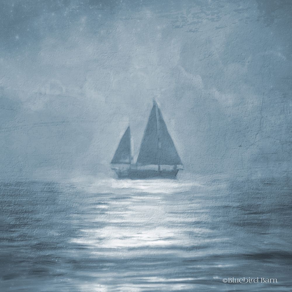 Solo Blue Sea Sailboat art print by Bluebird Barn for $57.95 CAD