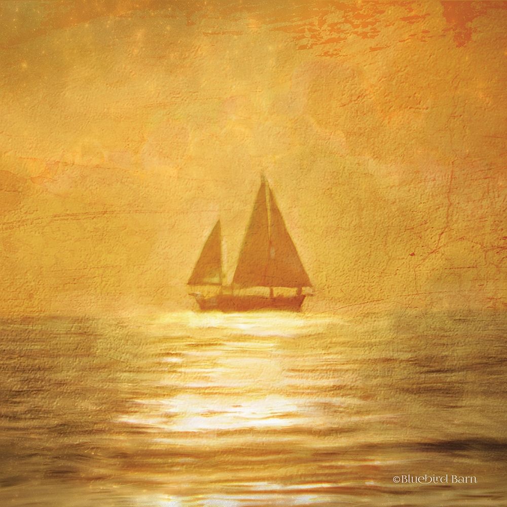 Solo Gold Sunset Sailboat art print by Bluebird Barn for $57.95 CAD