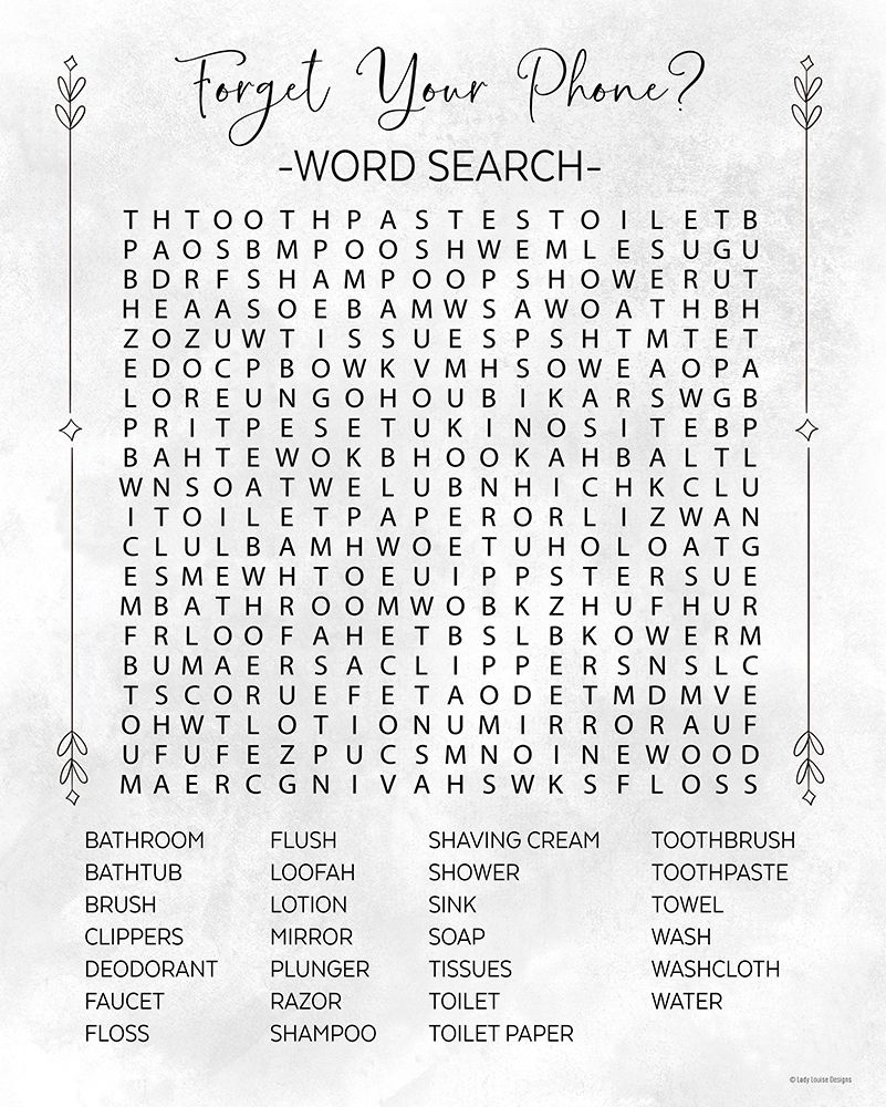 Bathroom Wordsearch art print by Lady Louise Designs for $57.95 CAD