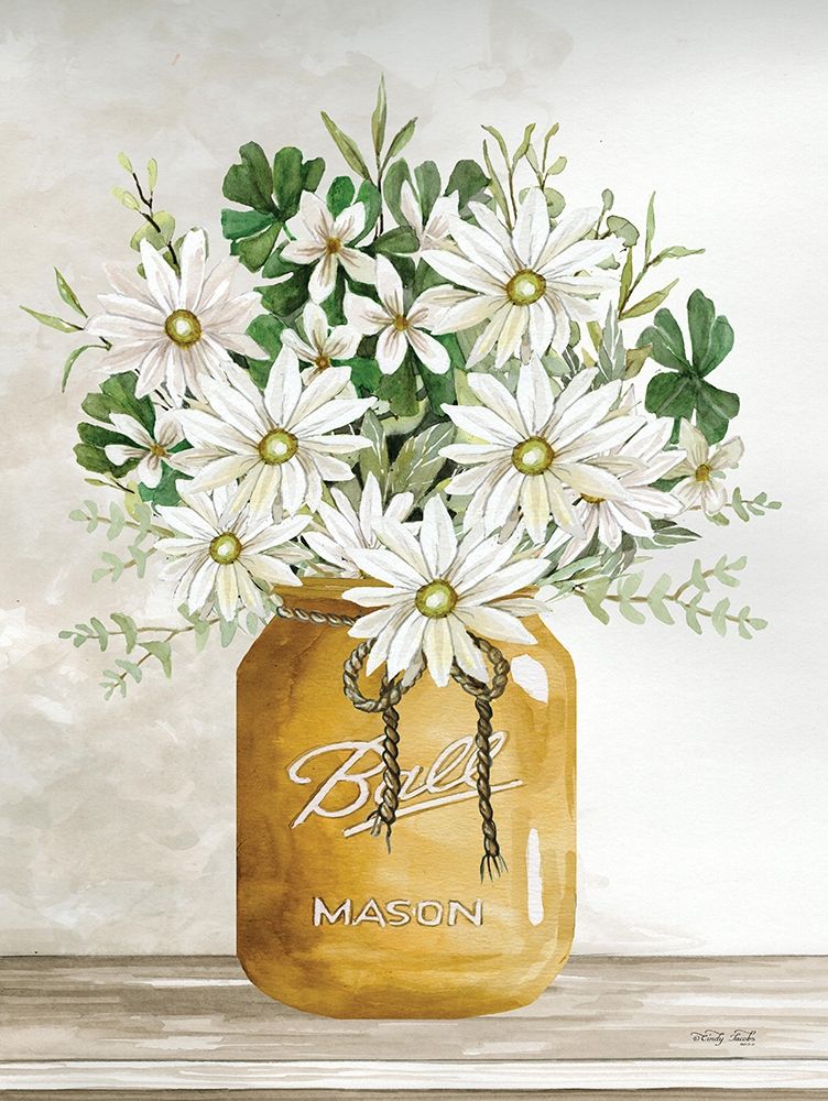 Gold Jar with White Flowers art print by Cindy Jacobs for $57.95 CAD