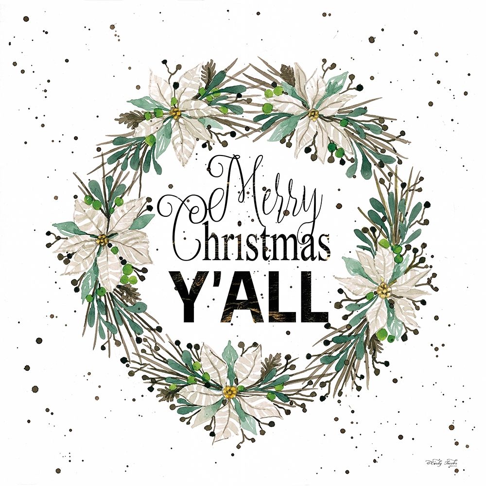 Merry Christmas Yall Wreath  art print by Cindy Jacobs for $57.95 CAD