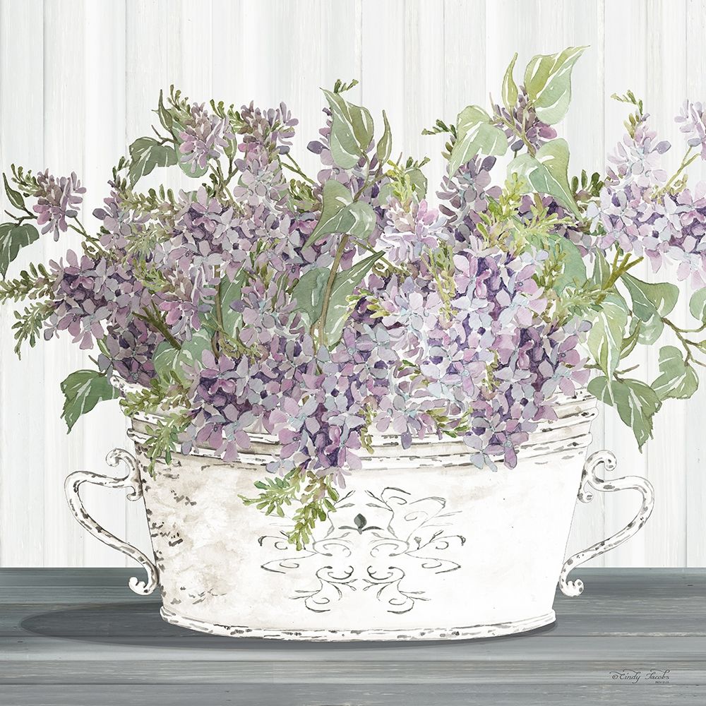 Lilac Galvanized Pot art print by Cindy Jacobs for $57.95 CAD
