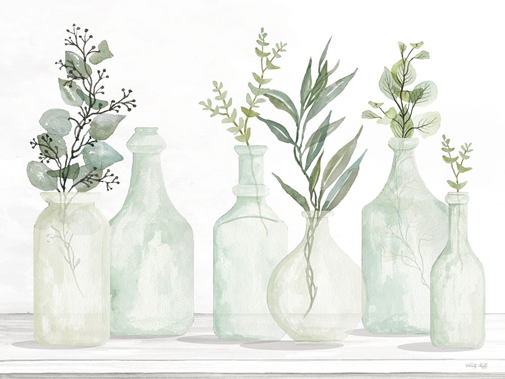Bottles and Greenery I art print by Cindy Jacobs for $57.95 CAD