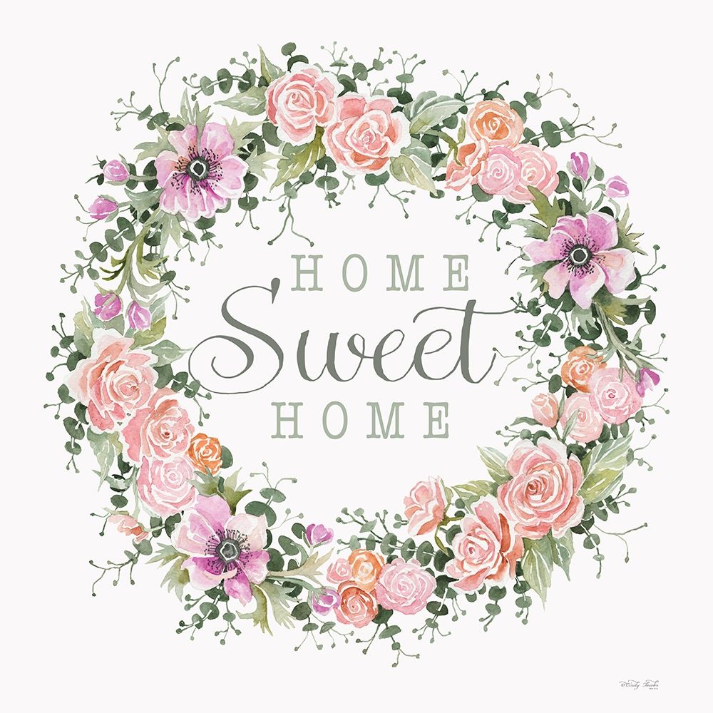 Home Sweet Home Floral Wreath art print by Cindy Jacobs for $57.95 CAD