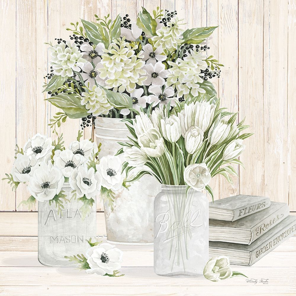 Collection of White Flowers art print by Cindy Jacobs for $57.95 CAD