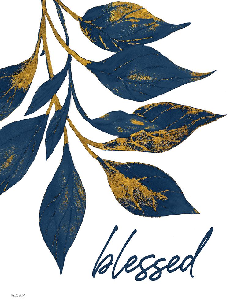 Blessed Navy Gold Leaves art print by Cindy Jacobs for $57.95 CAD