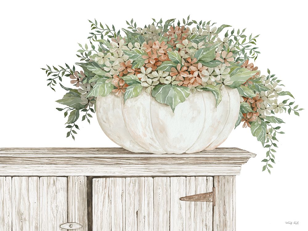 Fall Floral Pumpkin (white) art print by Cindy Jacobs for $57.95 CAD