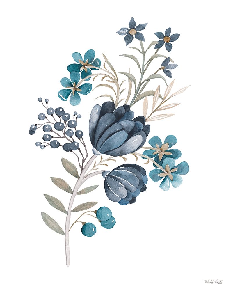 Blue Botanical Mums art print by Cindy Jacobs for $57.95 CAD