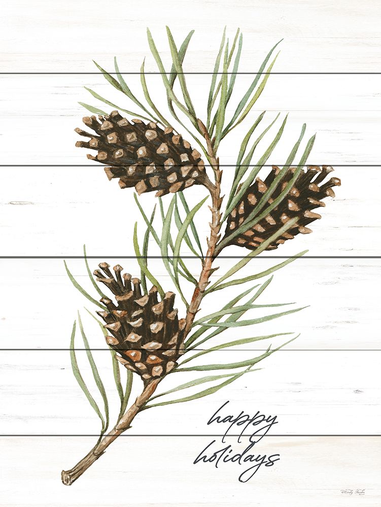 Happy Holidays Pine Cones art print by Cindy Jacobs for $57.95 CAD