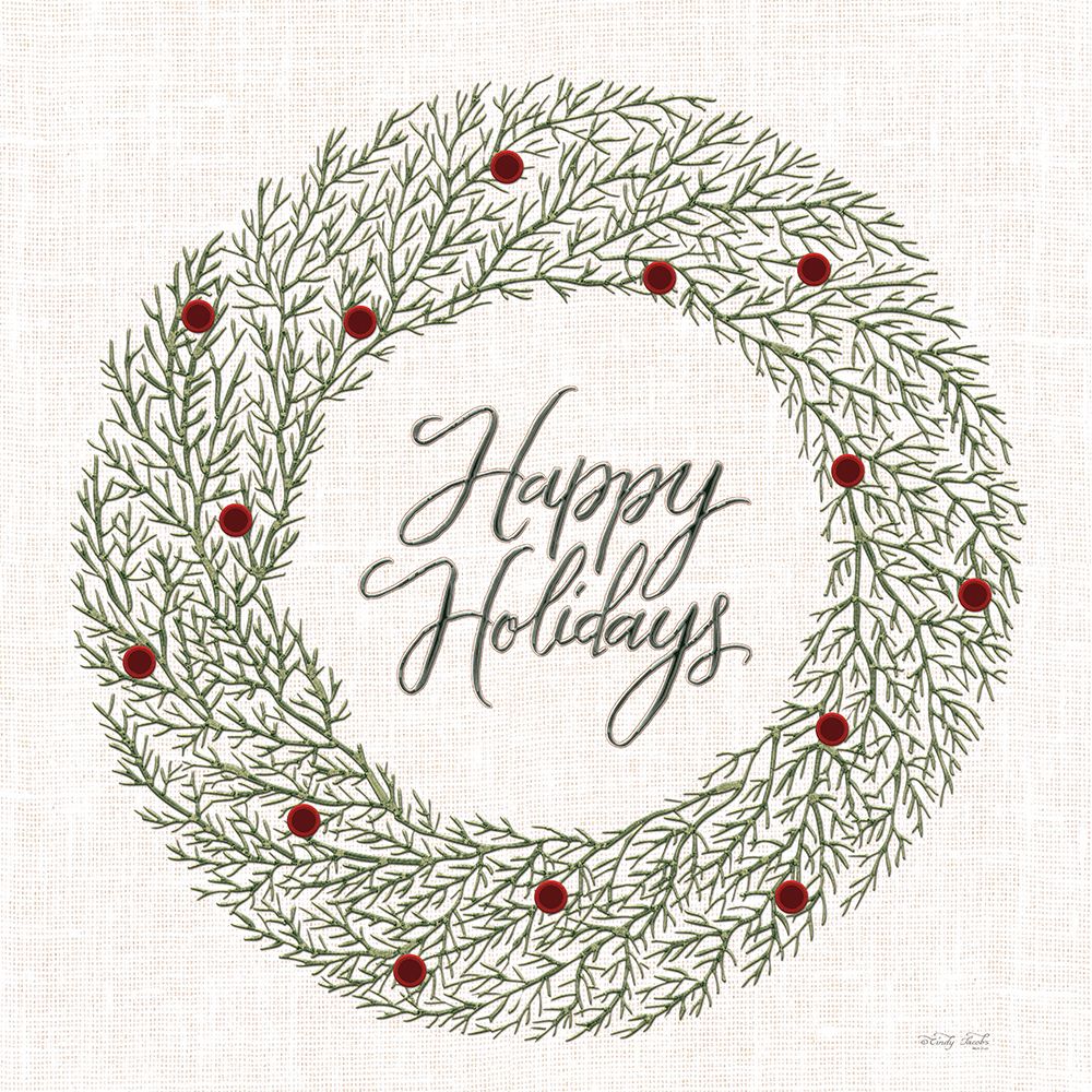 Happy Holidays Embroidery Wreath art print by Cindy Jacobs for $57.95 CAD