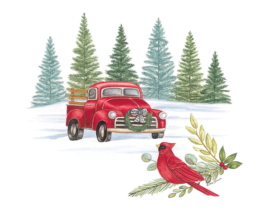Winter Red Truck art print by Deb Strain for $57.95 CAD