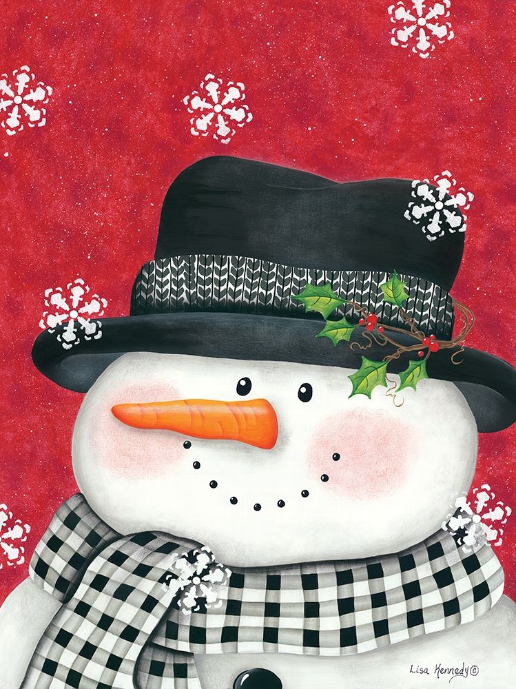 Holly and Black Plaid Snowman art print by Lisa Kennedy for $57.95 CAD