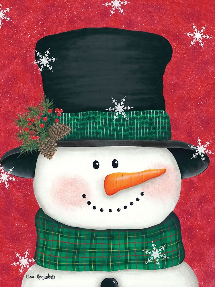 Pine Cones and Green Plaid Snowman art print by Lisa Kennedy for $57.95 CAD