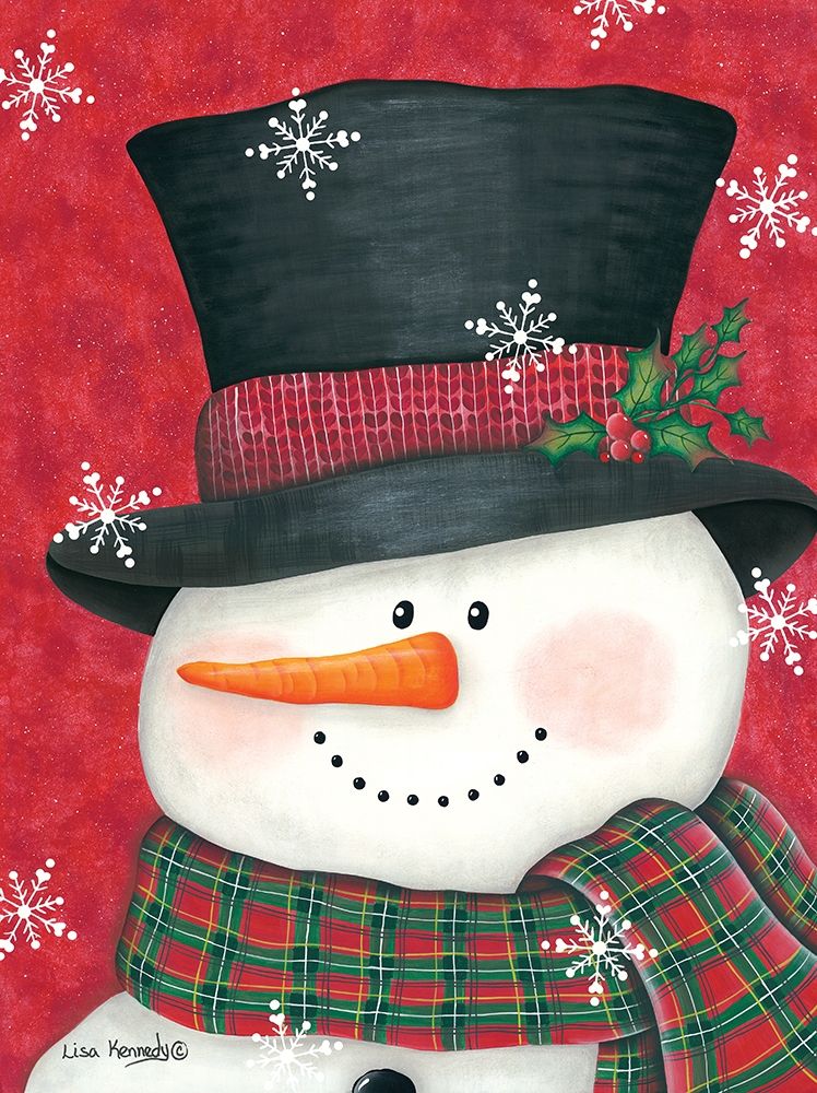 Holly and Red Plaid Snowman art print by Lisa Kennedy for $57.95 CAD