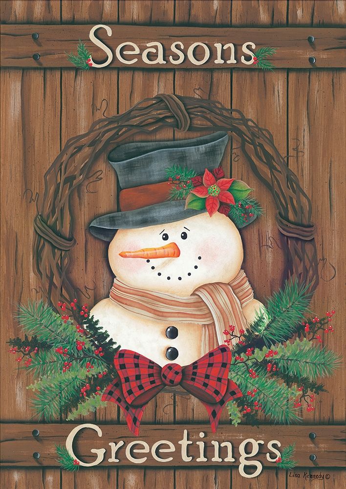 Primitive Snowman Wreath art print by Lisa Kennedy for $57.95 CAD