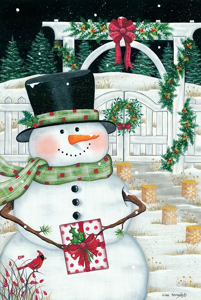 Trellis And Snowman art print by Lisa Kennedy for $57.95 CAD