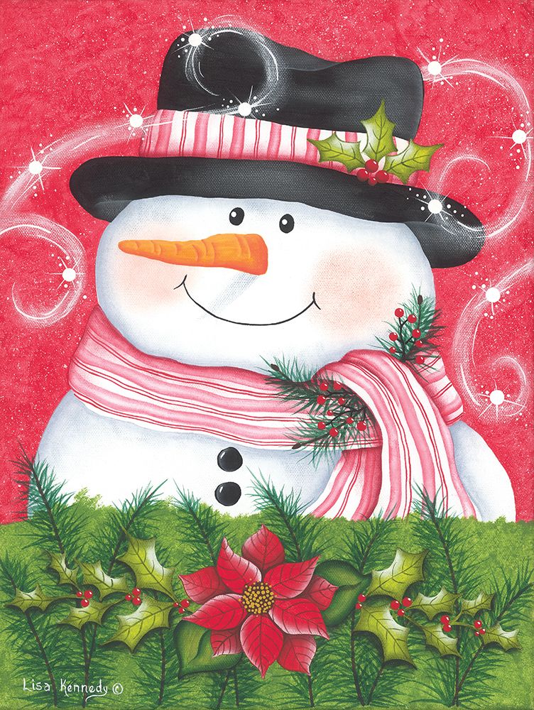 Snowman And Poinsettia art print by Lisa Kennedy for $57.95 CAD