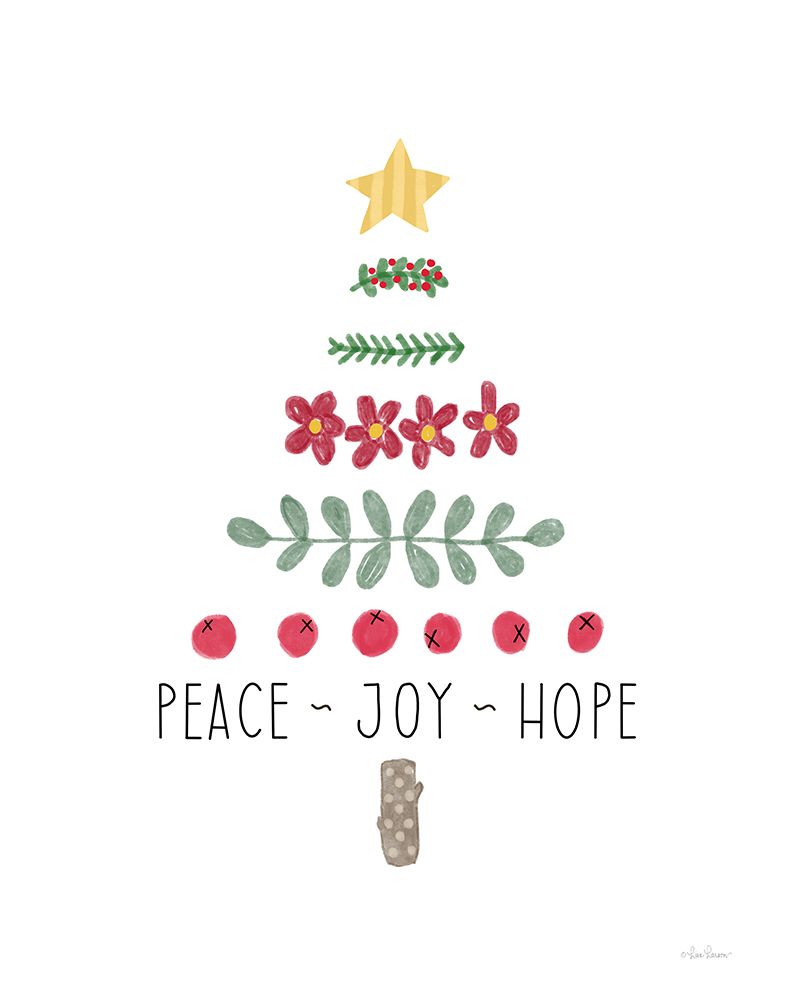 Peace, Joy, Hope Christmas Tree art print by Lisa Larson for $57.95 CAD