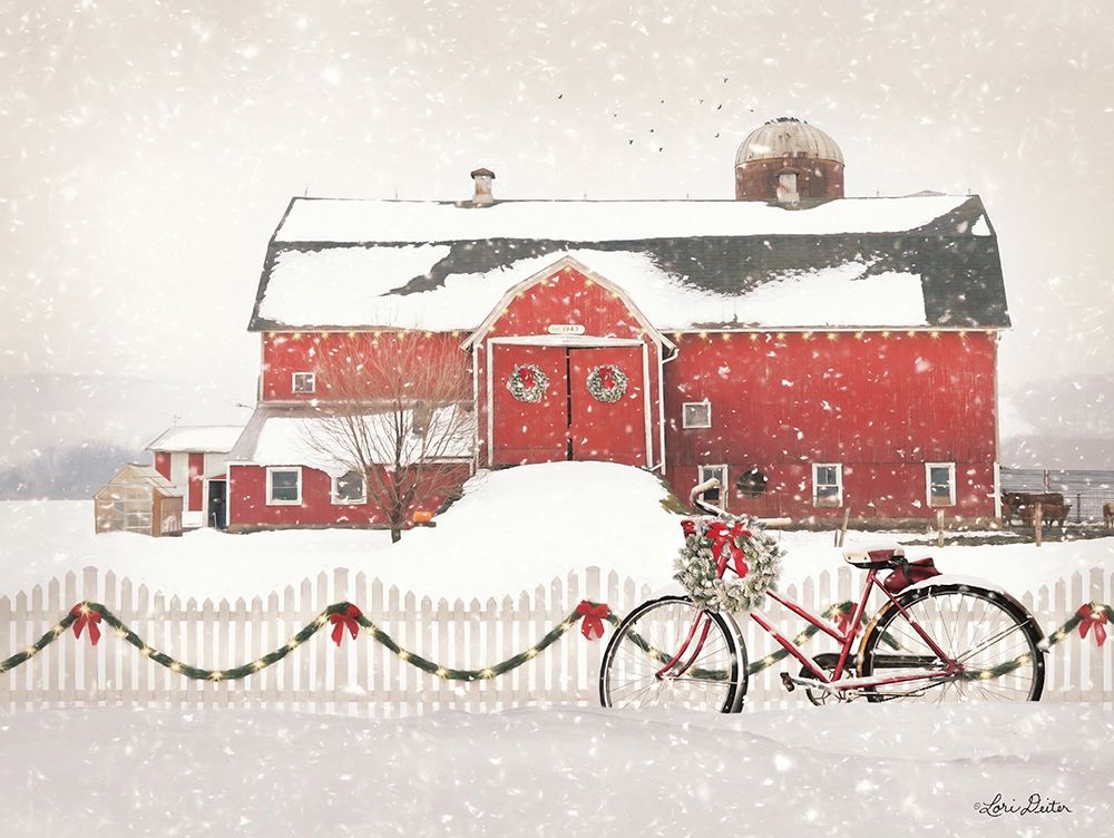 Christmas Barn and Bike    art print by Lori Deiter for $57.95 CAD