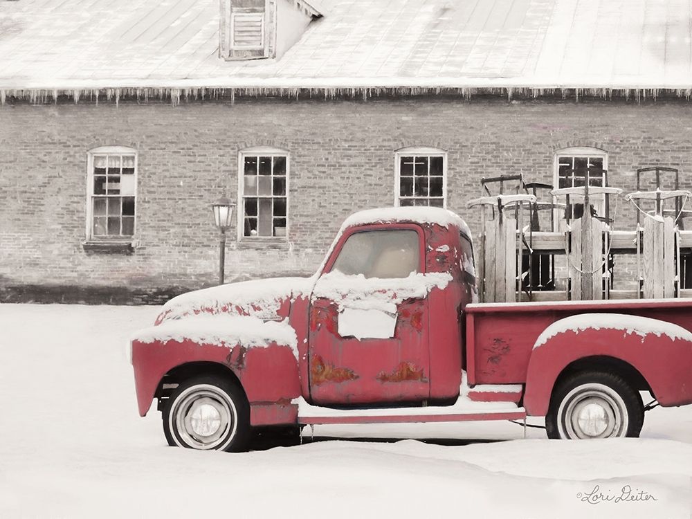 Old Sled Works Red Truck art print by Lori Deiter for $57.95 CAD