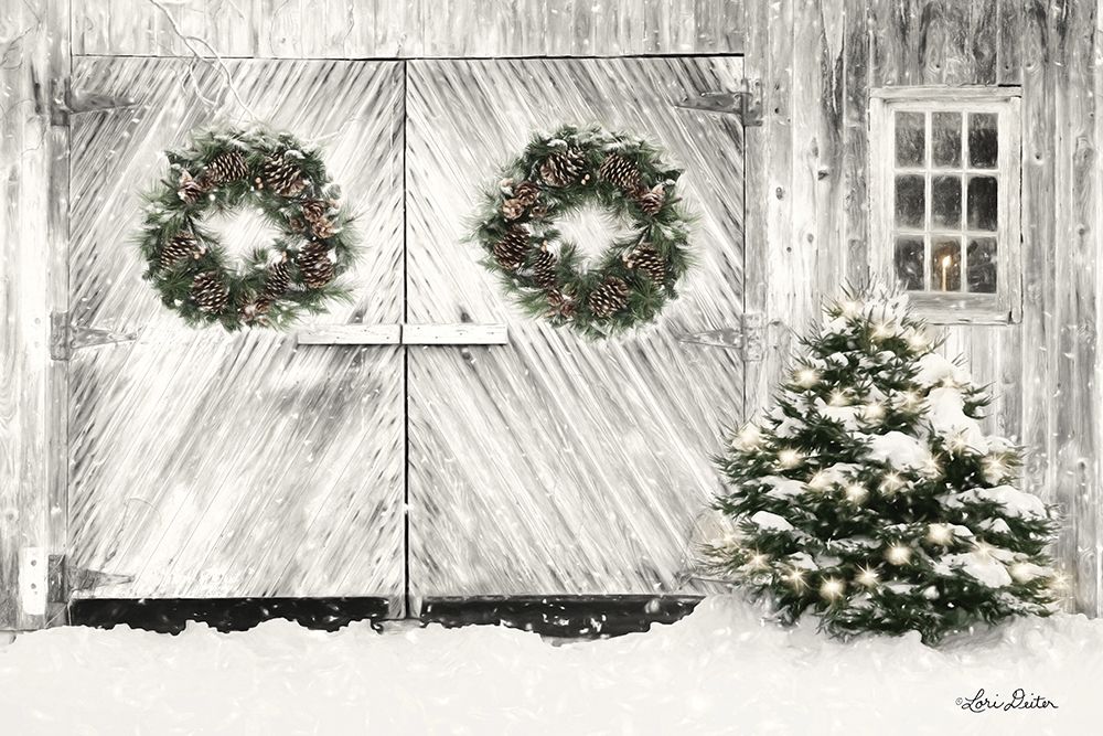 Christmas Barn Doors art print by Lori Deiter for $57.95 CAD