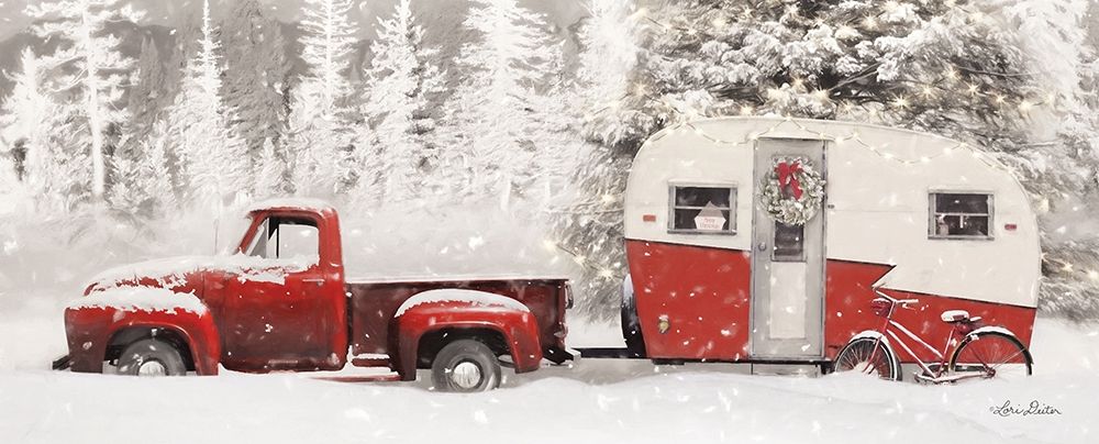 Christmas Camper with Bike art print by Lori Deiter for $57.95 CAD