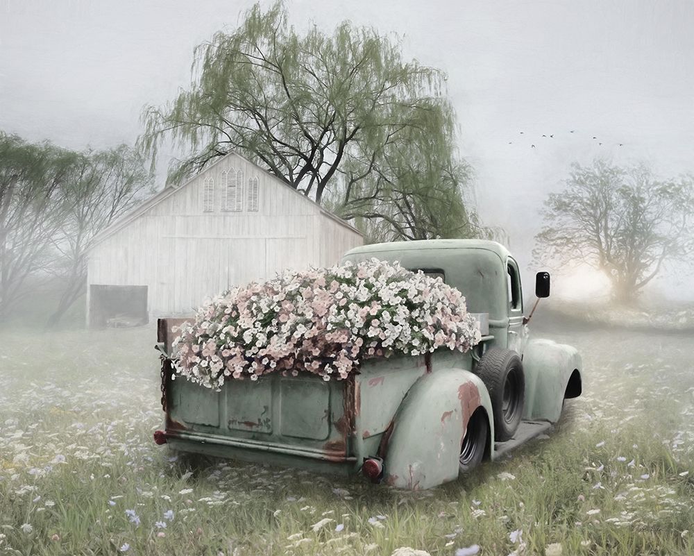 Sage Green Truck with  Blush Petunias    art print by Lori Deiter for $57.95 CAD