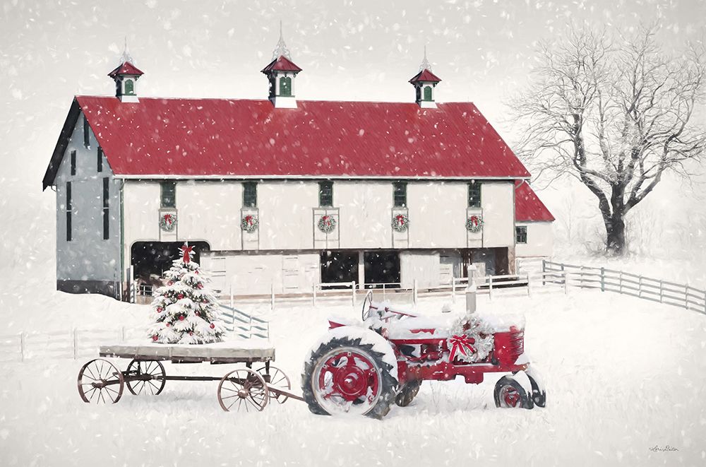 Red and White Christmas Barn art print by Lori Deiter for $57.95 CAD
