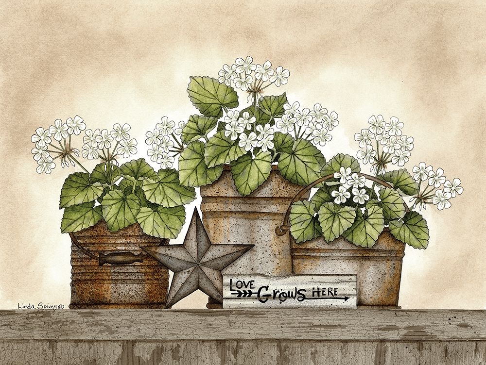 Love Grows Here Geraniums art print by Linda Spivey for $57.95 CAD