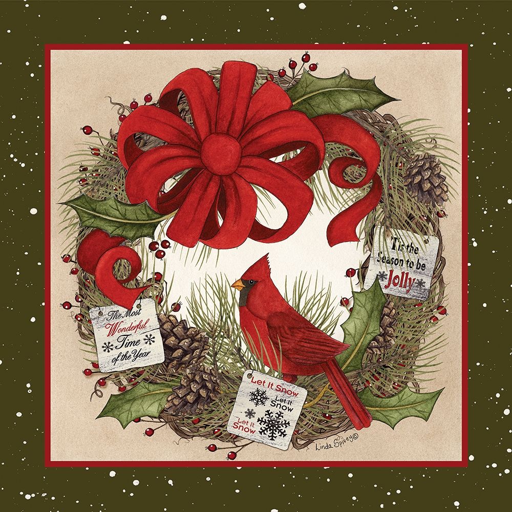 Cardinal Christmas Wreath art print by Linda Spivey for $57.95 CAD