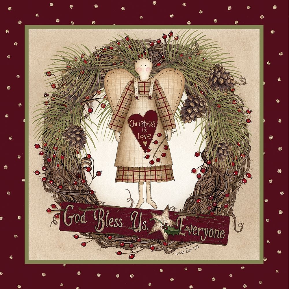 Folk Angel Christmas Wreath art print by Linda Spivey for $57.95 CAD