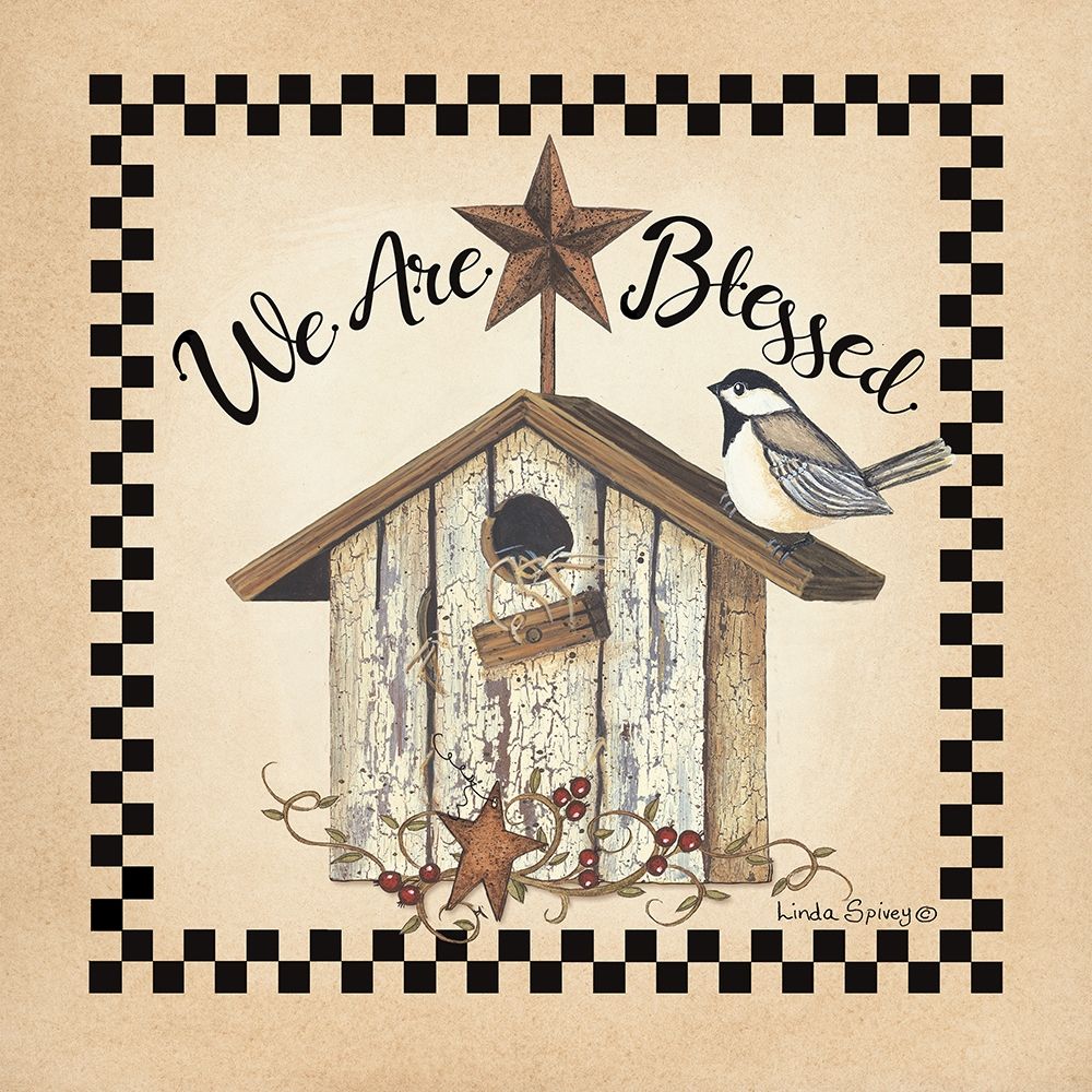 We Are Blessed Birdhouse art print by Linda Spivey for $57.95 CAD