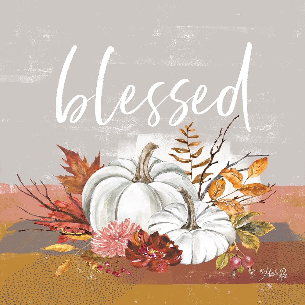Blessed Pumpkin and Fall Flowers art print by Marla Rae for $57.95 CAD