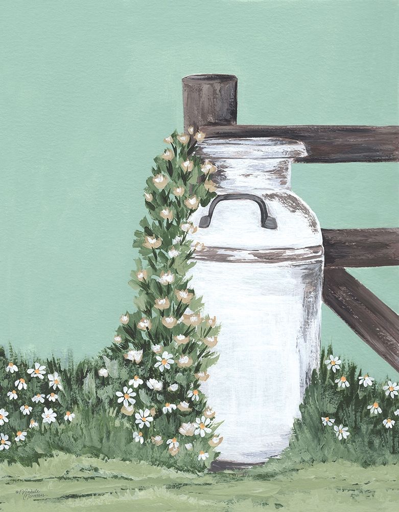 Milk Can With Cascading Flowers art print by Michele Norman for $57.95 CAD