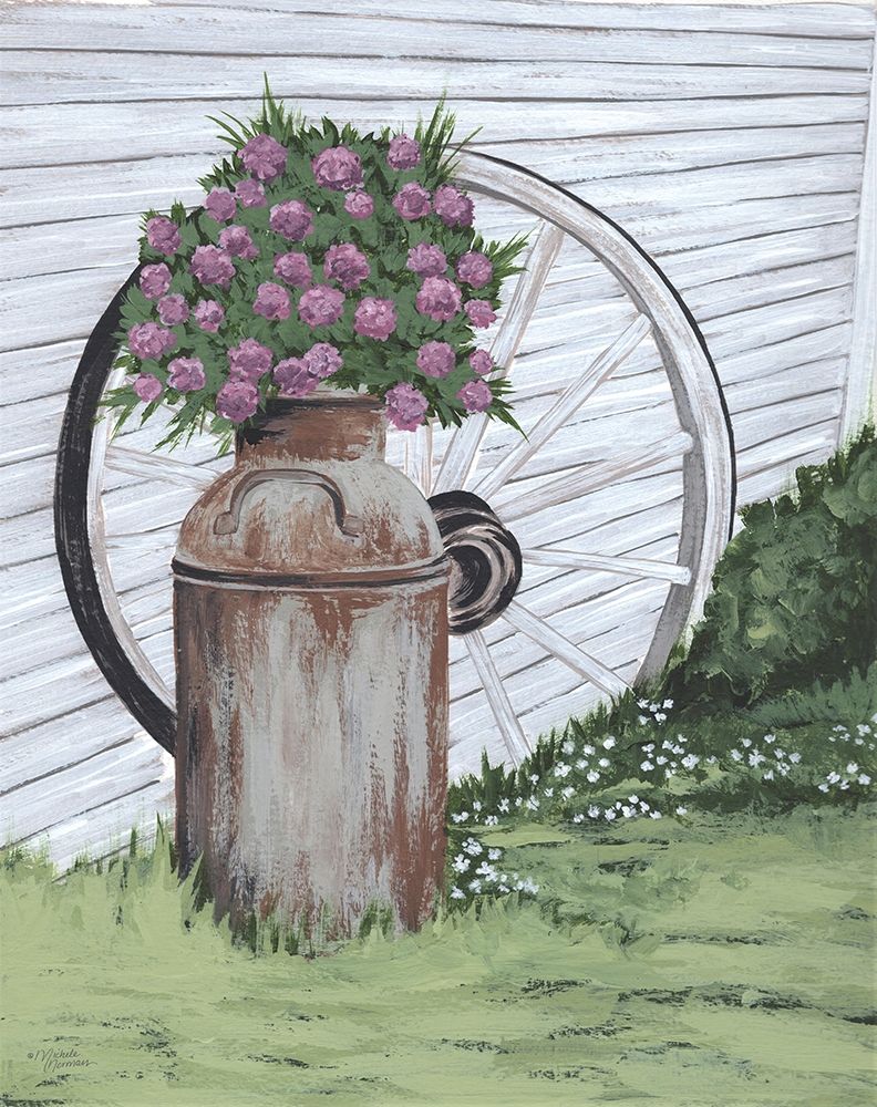Rusted Milk Can with Wagon Wheel art print by Michele Norman for $57.95 CAD