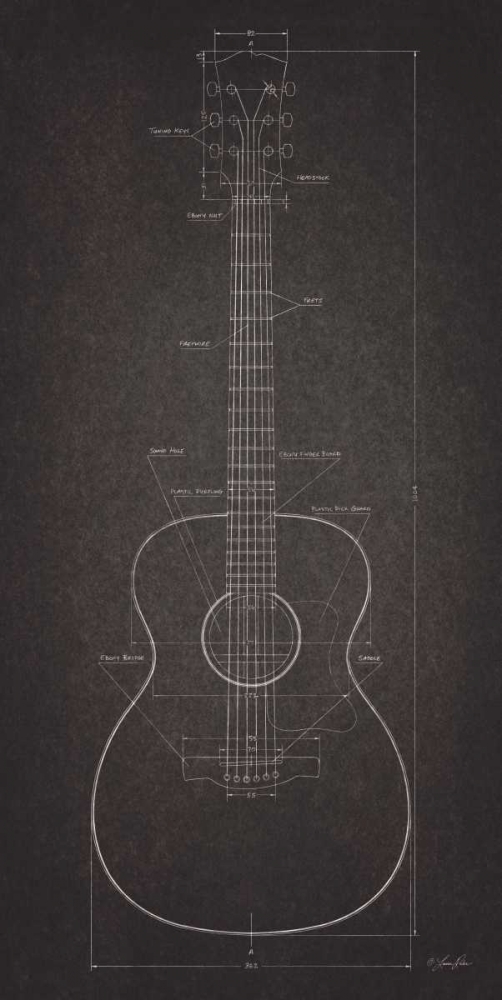 Acoustic Guitar Blueprint art print by Lauren Rader for $57.95 CAD