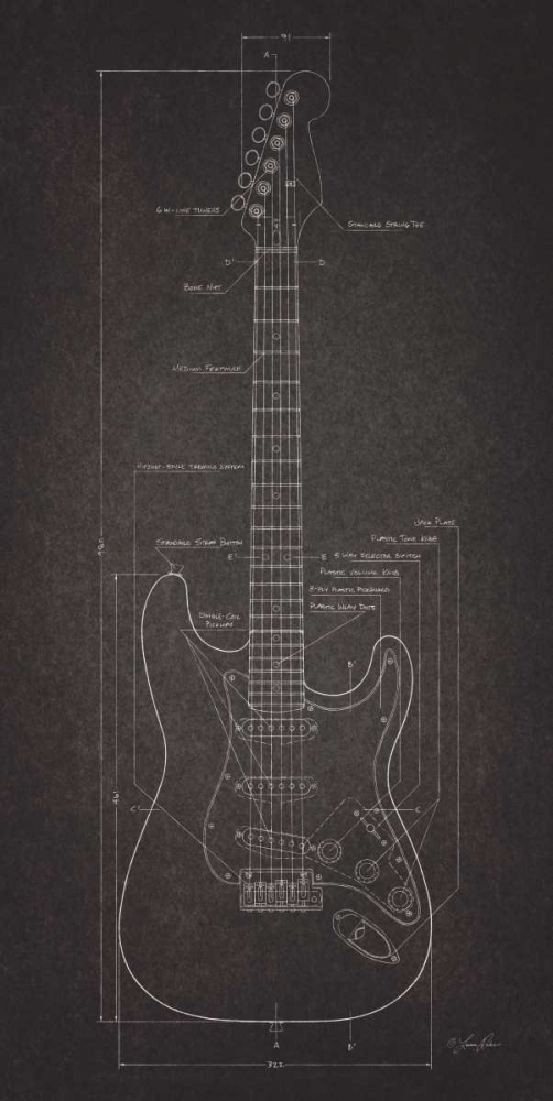 Electric Guitar Blueprint art print by Lauren Rader for $57.95 CAD