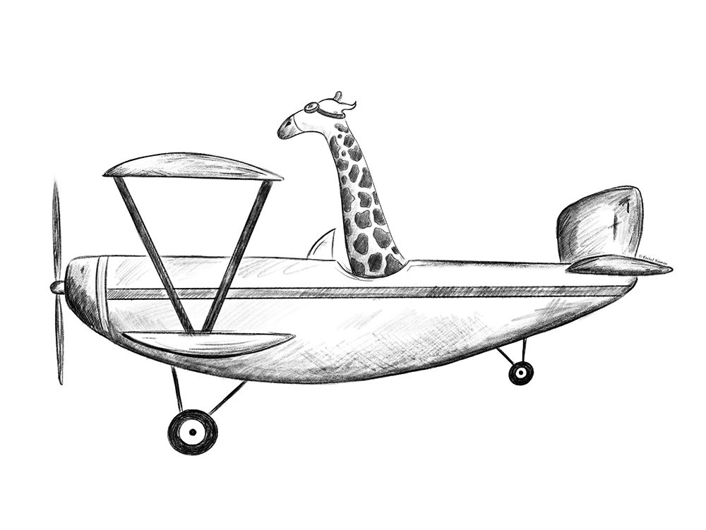 Giraffe in a Plane art print by Rachel Nieman for $57.95 CAD
