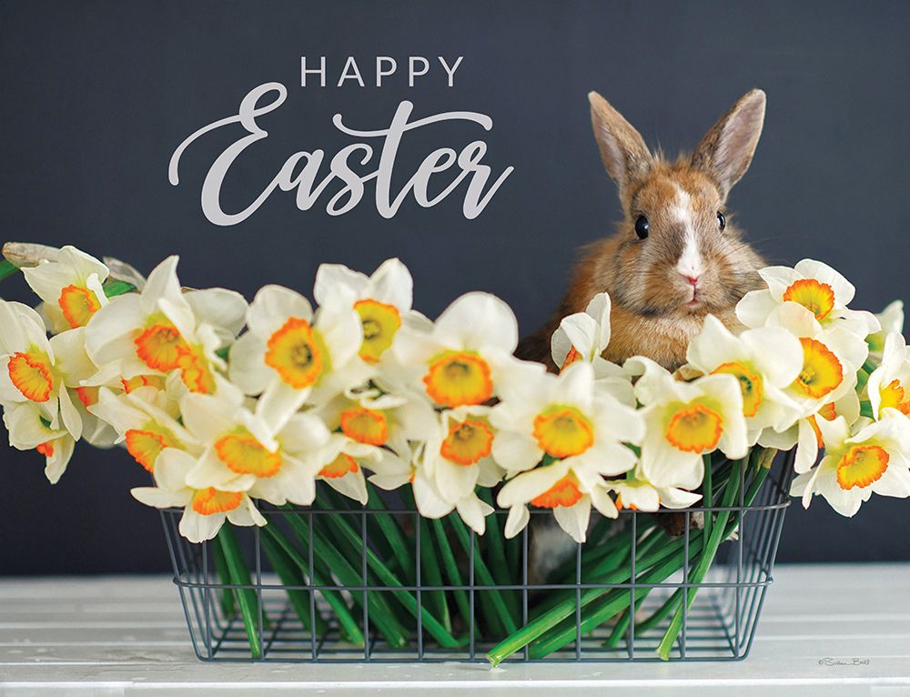 Happy Easter Bunny and Flowers art print by Susan Ball for $57.95 CAD