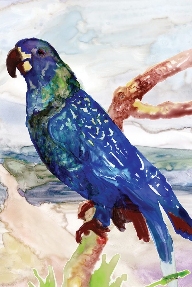 Blue Parrot on Branch 2 art print by Stellar Design Studio for $57.95 CAD