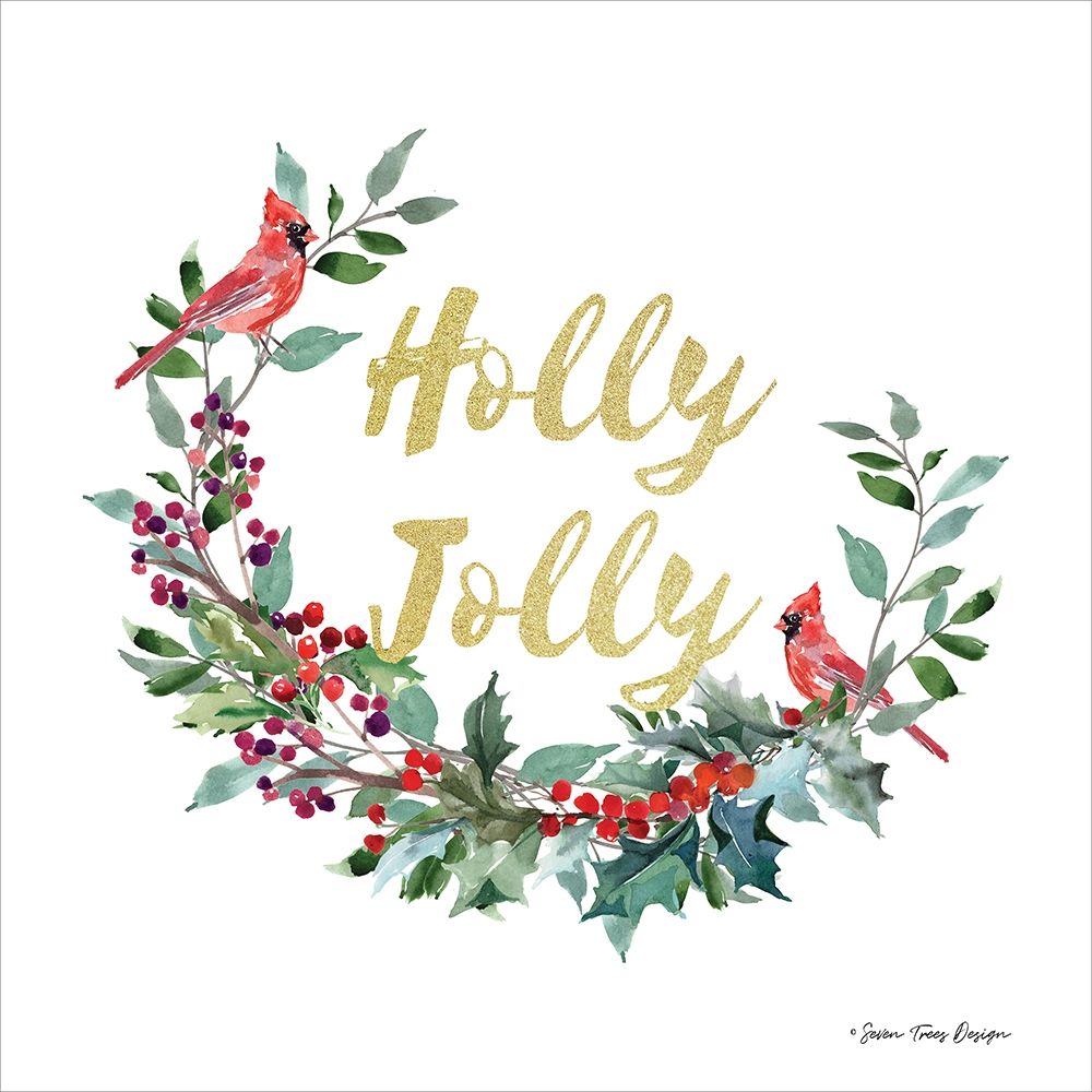 Holly Jolly Cardinal Wreath art print by Seven Trees Design for $57.95 CAD