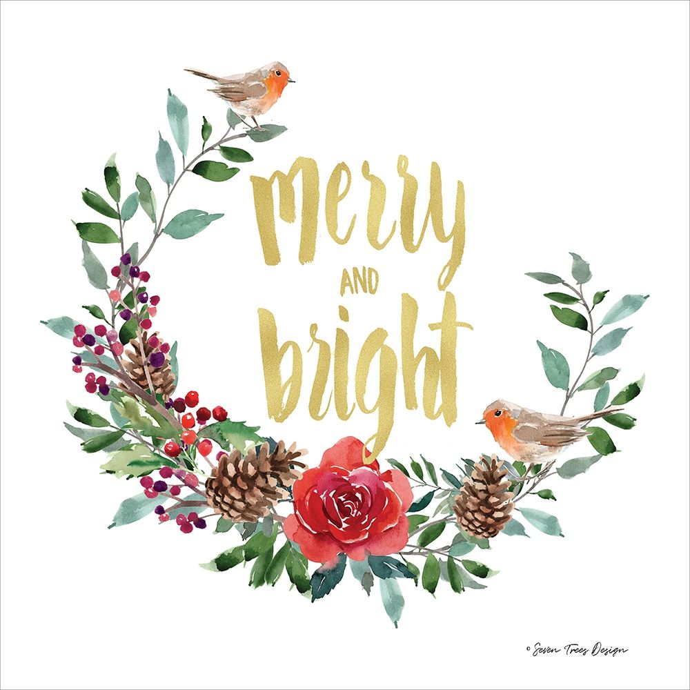 Merry and Bright Robin Wreath art print by Seven Trees Design for $57.95 CAD