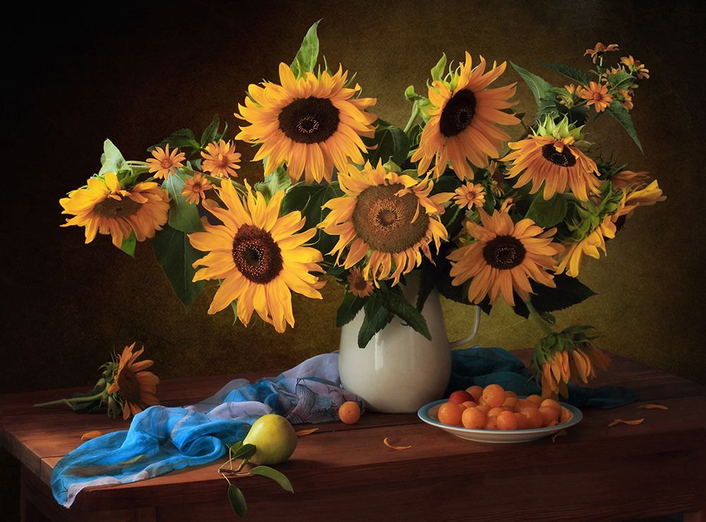 Still Life With Sunflowers And Yellow Plums art print by Tatyana Skorokhod for $57.95 CAD