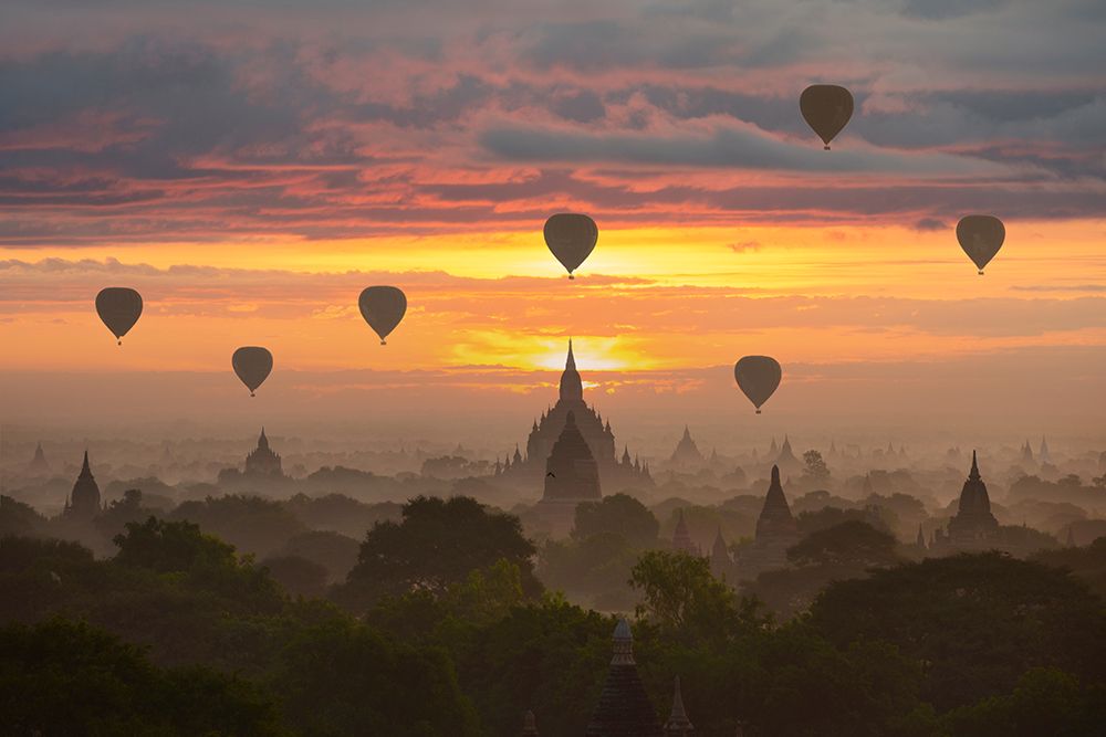 Bagan, Balloons Flying Over Ancient Temples art print by Sarawut Intarob for $57.95 CAD